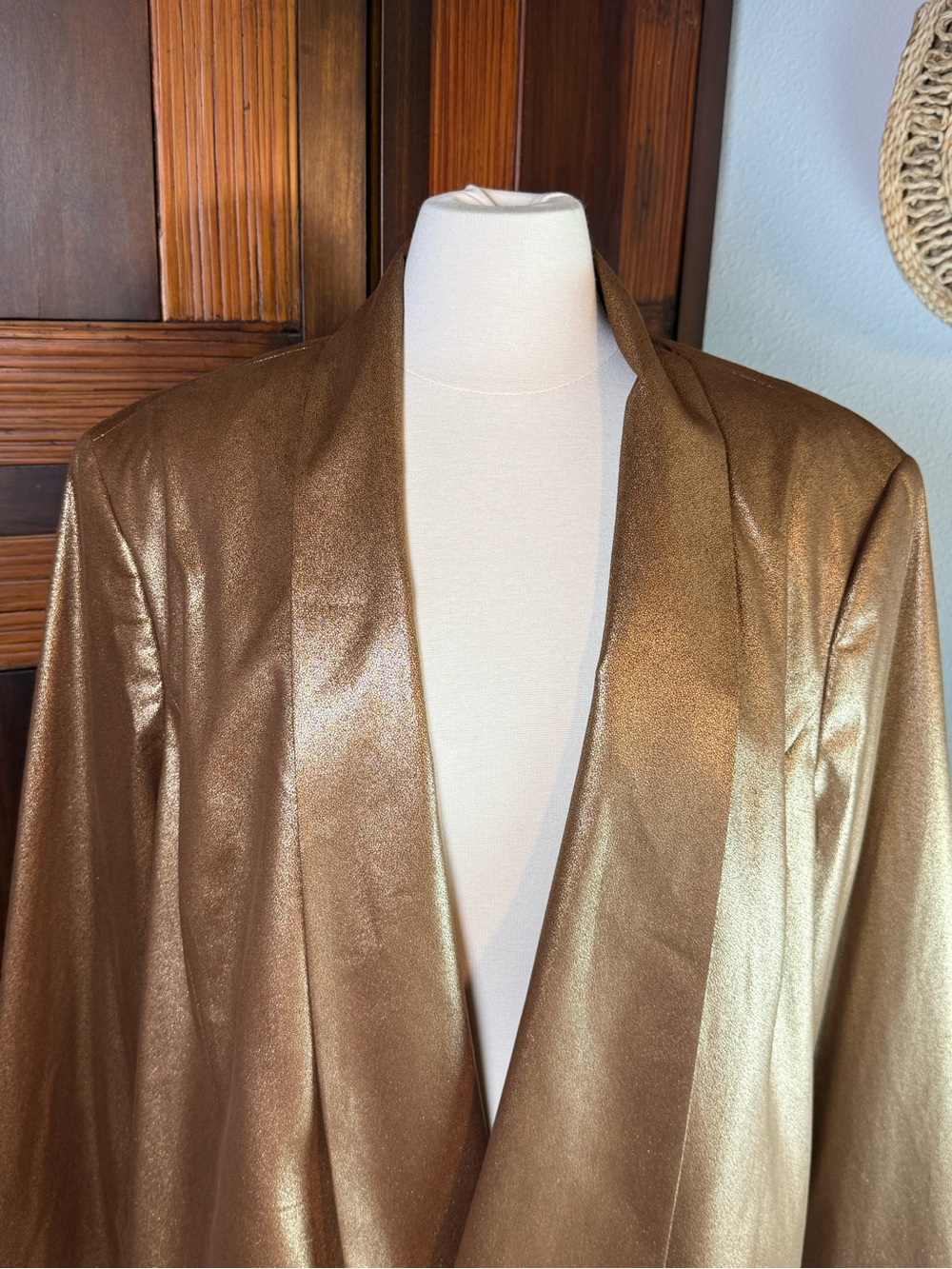 NWT Kasper Plus Size 24W Metallic Copper Faux Leather Open Front Blazer Jacket - Picture 3 of 16